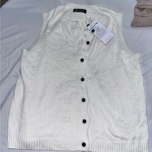 Women's White Button-Up Sweater Vest